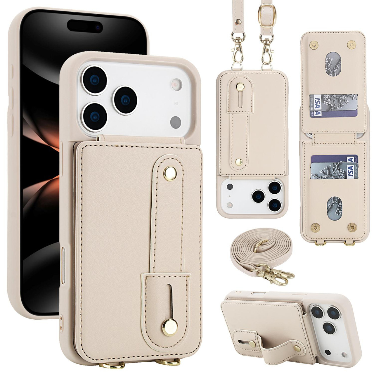 iPhone 17 Pro Max Wristband Vertical Flip Wallet Back Cover Phone Case with Long Lanyard - White iPhone 17 Pro Max Wristband Vertical Flip Wallet Back Cover Phone Case with Long Lanyard - White