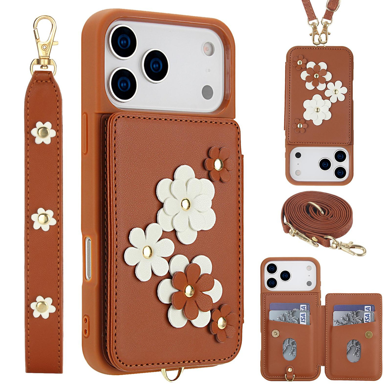 CUSTYPE iPhone17ケース ショルダー 花柄 ブラウン EDA006768322E__21493.