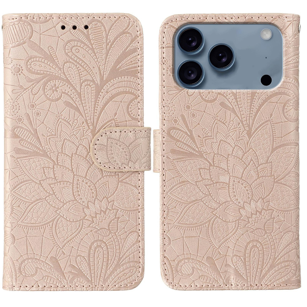 iPhone 17 Pro Lace Flower Embossing Flip Leather Phone Case - Rose
