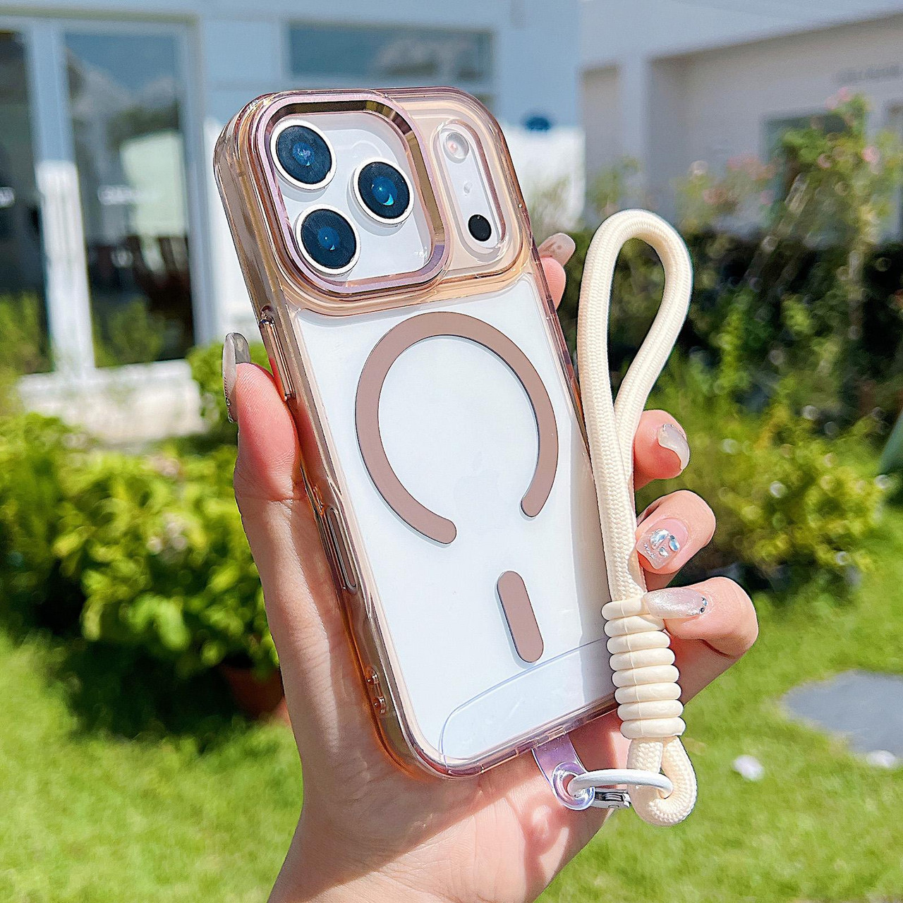 iPhone 17 Pro MagSafe Magnetic Clear Phone Case with Wrist Strap - Gold iPhone 17 Pro MagSafe Magnetic Clear Phone Case with Wrist Strap - Gold
