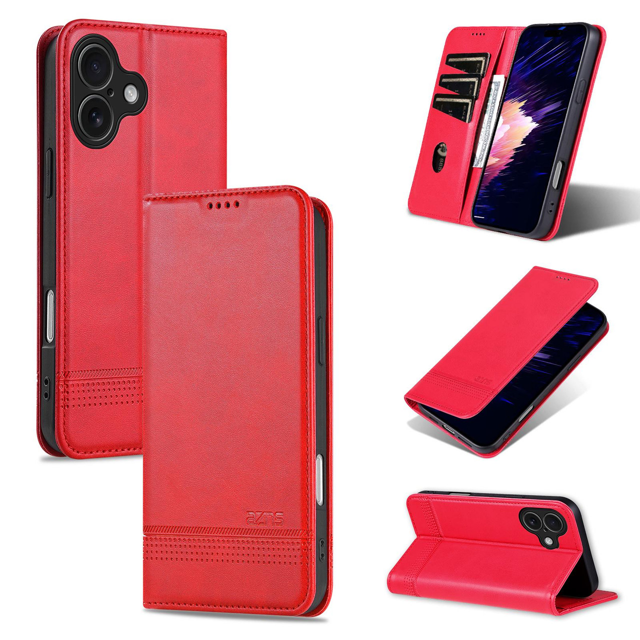 iPhone 17 AZNS Magnetic Calf Texture Flip Leather Phone Case - Red