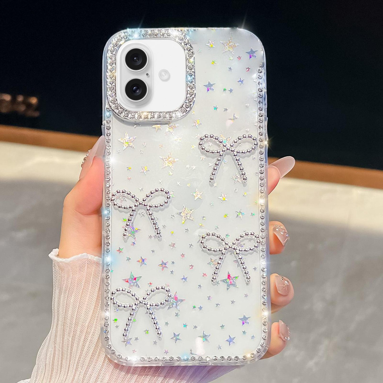 iPhone 17 Diamond Glitter Bow-knot Four-Corner Shockproof Phone Case - Transparent Stars iPhone 17 Diamond Glitter Bow-knot Four-Corner Shockproof Phone Case - Transparent Stars