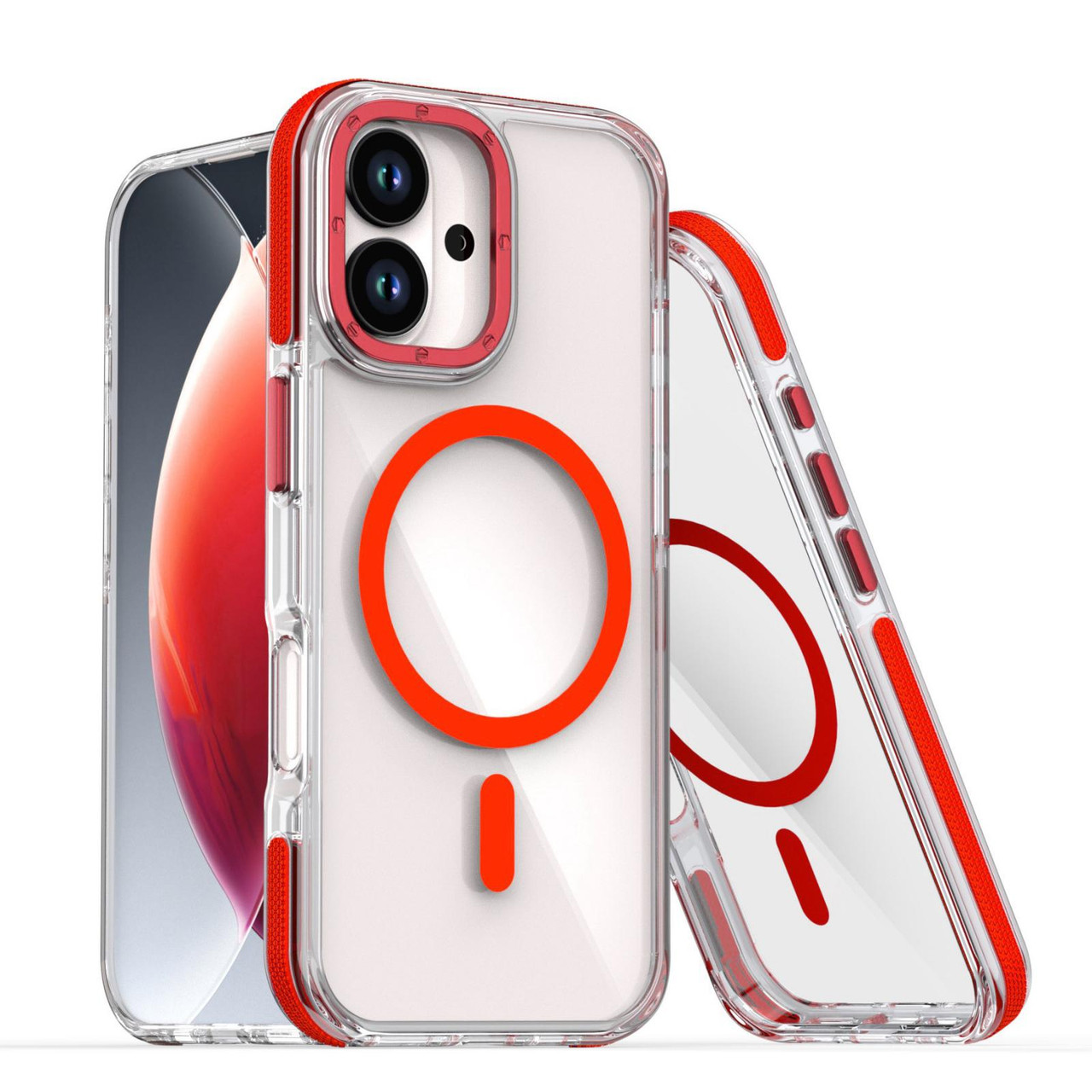 iPhone 17 Dual-Color Clear Acrylic Hybrid TPU MagSafe Phone Case - Red