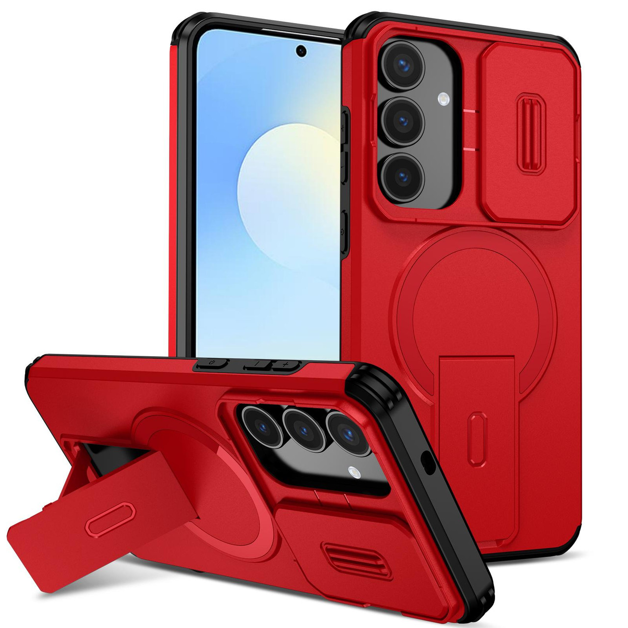 Samsung Galaxy S25 FE 5G Sliding Camshield MagSafe Holder Phone Case - Red Samsung Galaxy S25 FE 5G Sliding Camshield MagSafe Holder Phone Case - Red