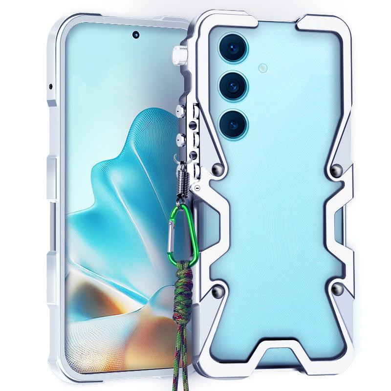 Samsung Galaxy S25 FE 5G Trigger Design Hollow Metal Frame Phone Case with Lanyard - Silver Samsung Galaxy S25 FE 5G Trigger Design Hollow Metal Frame Phone Case with Lanyard - Silver