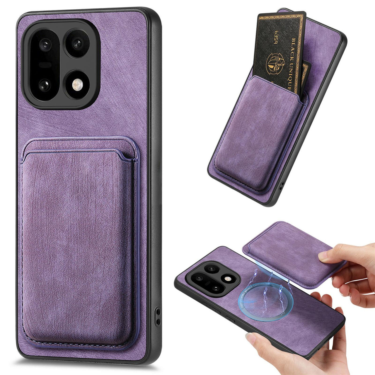 OnePlus 15 Retro Leather Card Bag Magnetic Phone Case - Purple