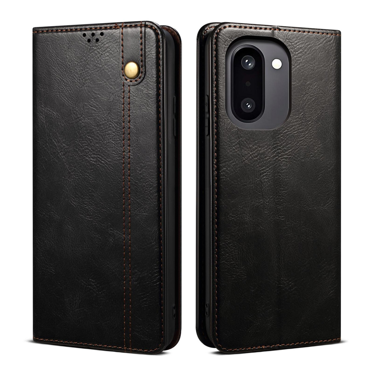 OnePlus 15R Oil Wax Crazy Horse Texture Leather Phone Case - Black