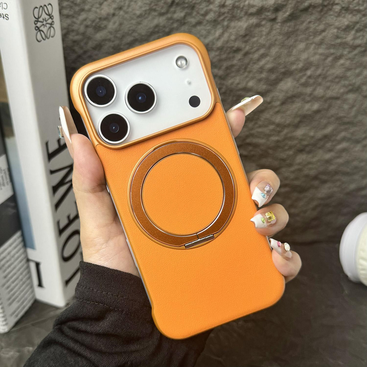 iPhone 17 Pro Max Frameless Leather-Skin PC MagSafe Holder Phone