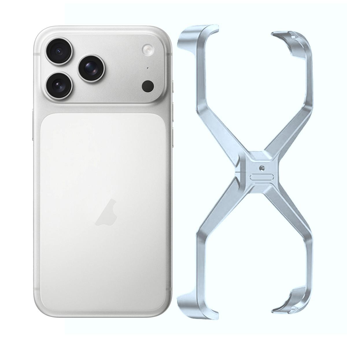 iPhone 17 Pro Max Frameless X-shaped Metal Phone Case - Silver