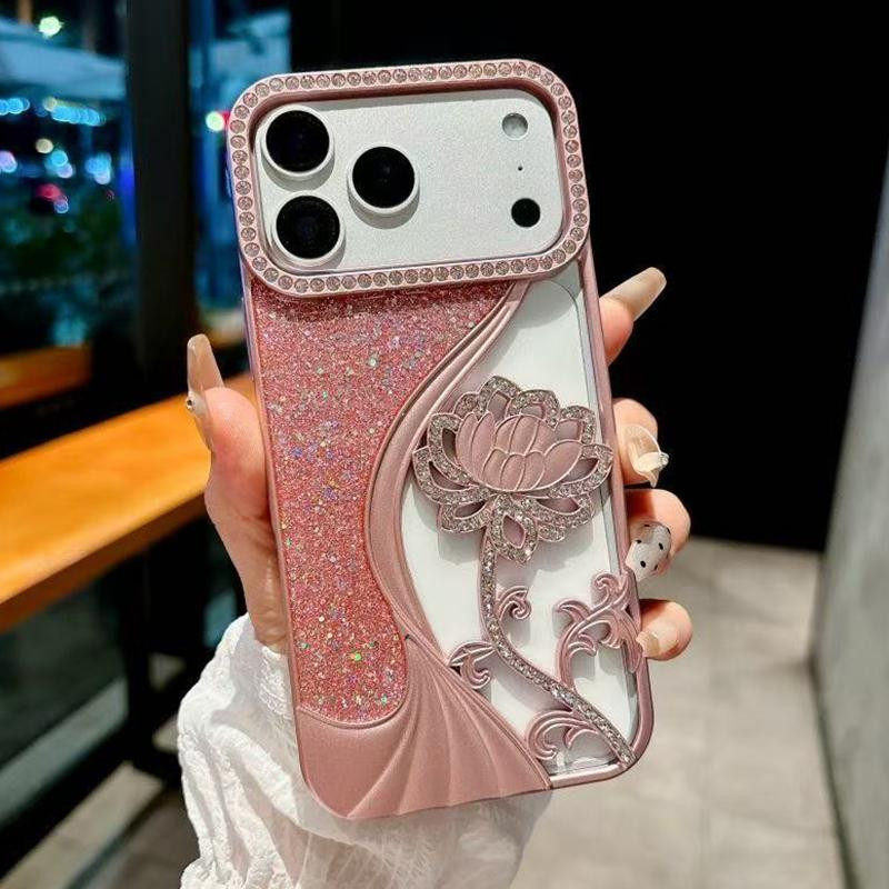 iPhone 17 Pro Electroplated TPU Lotus Hollow-carved Rhinestone