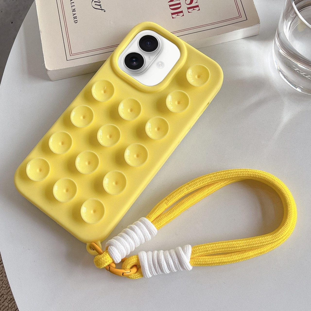 iPhone 17 Simple Suction Cup Silicone Phone Case with Lanyard - Yellow