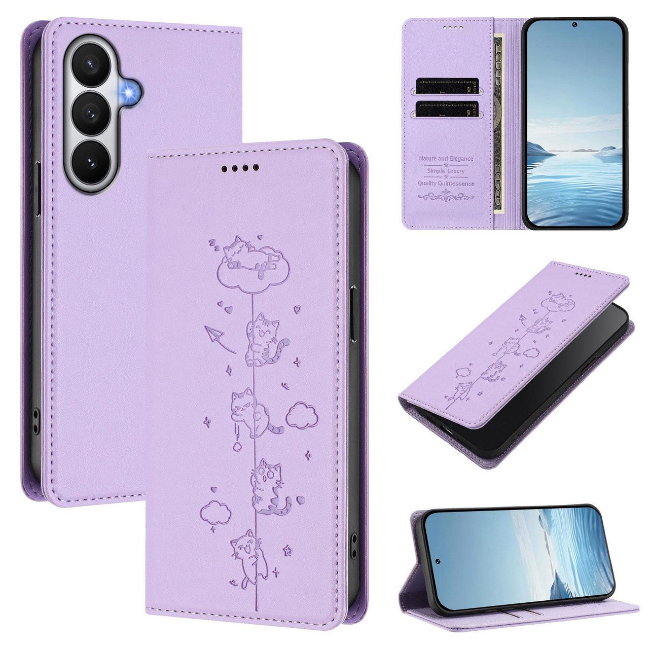 Samsung Galaxy S26 Cute Cats Embossed Magnetic RFID Vegan Leather