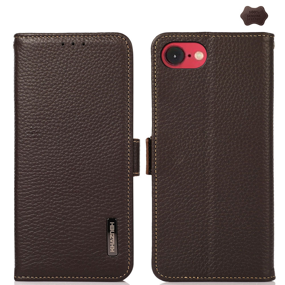 iPhone 16e / 17e KHAZNEH Side-Magnetic Litchi Genuine Leather RFID