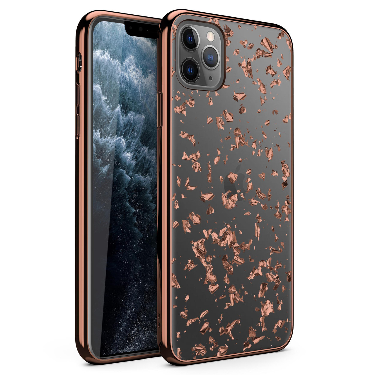 ZIZO REFINE Series iPhone 11 Pro Case - Ultra Slim Thin Case Clear  Transparent Back w/ Rose Gold Foil Flakes - Rose Gold Exposure  RFE-IPH58-RGEX