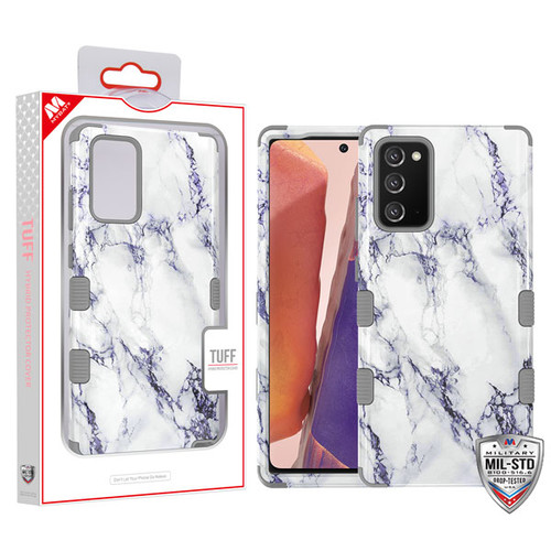 MyBat TUFF Hybrid Protector Cover [Military-Grade Certified] for Samsung Galaxy Note 20 - White Marbling / Iron Gray
