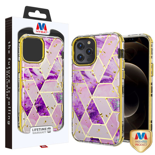 MyBat TUFF Kleer Hybrid Case for Apple iPhone 12 Pro Max (6.7) - Electroplated Purple Marble / Electroplating Gold