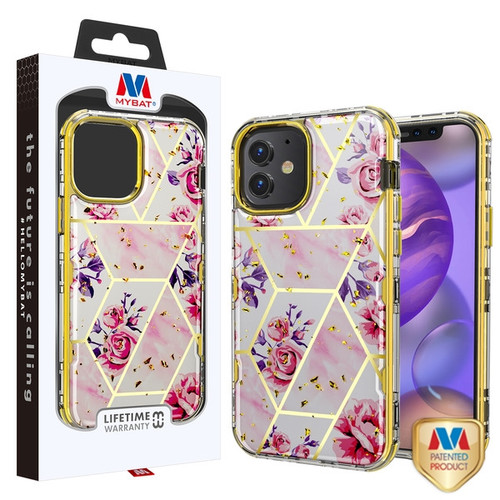 MyBat TUFF Kleer Hybrid Case for Apple iPhone 12 mini (5.4) - Electroplated Roses Marble / Electroplating Gold