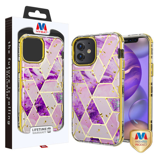 MyBat TUFF Kleer Hybrid Case for Apple iPhone 12 mini (5.4) - Electroplated Purple Marble / Electroplating Gold