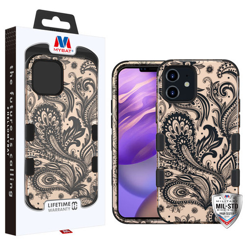 MyBat TUFF Hybrid Protector Cover [Military-Grade Certified] for Apple iPhone 12 mini (5.4) - Phoenix Flower (2D Rose Gold) / Black