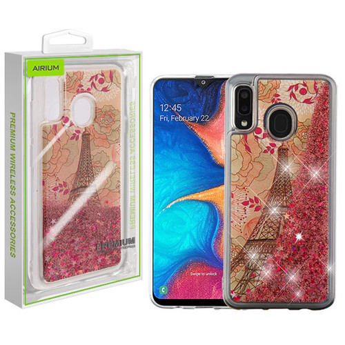Airium Quicksand Glitter Hybrid Protector Cover for Samsung Galaxy A20 - Eiffel Tower & Rose Gold Stars