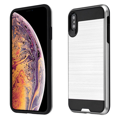Asmyna Brushed Hybrid Protector Cover for Apple iPhone XS Max - Silver / Black