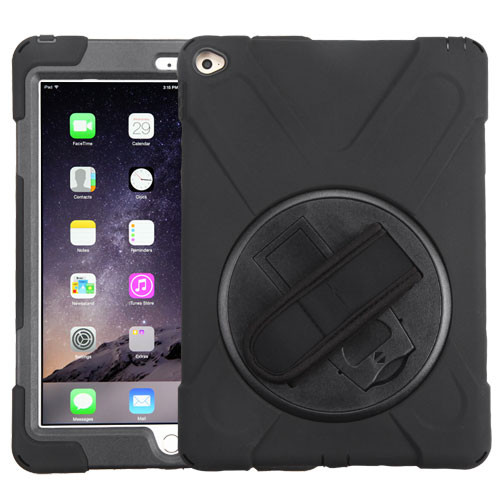MyBat Rotatable Stand Protector Cover (with Wristband) for Apple iPad Air 2 (A1566,A1567) - Black / Black