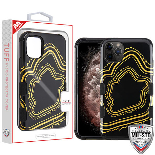 MyBat TUFF Hybrid Protector Cover [Military-Grade Certified] for Apple iPhone 11 Pro Max - Gold Agate Stripe / Black
