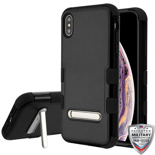 MyBat TUFF Hybrid Protector Cover (with Magnetic Metal Stand)[Military-Grade Certified] for Apple iPhone XS Max - Natural Black / Black