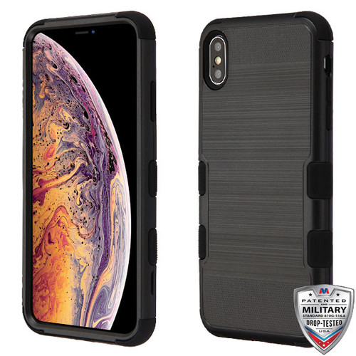 MyBat TUFF Hybrid Protector Cover [Military-Grade Certified] for Apple iPhone XS Max - Black Brushed / Black