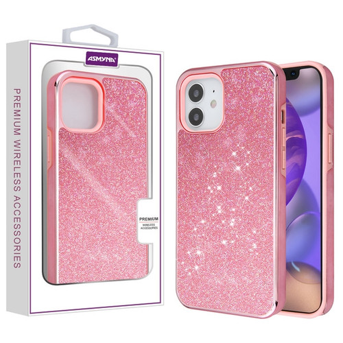 Asmyna Encrusted Rhinestones Hybrid Case for Apple iPhone 12 mini (5.4) - Electroplated Pink / Pink