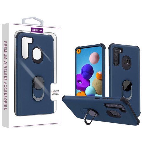 Asmyna Rubberized Hybrid Case (with Ring Stand) for Samsung Galaxy A21 - Ink Blue / Black