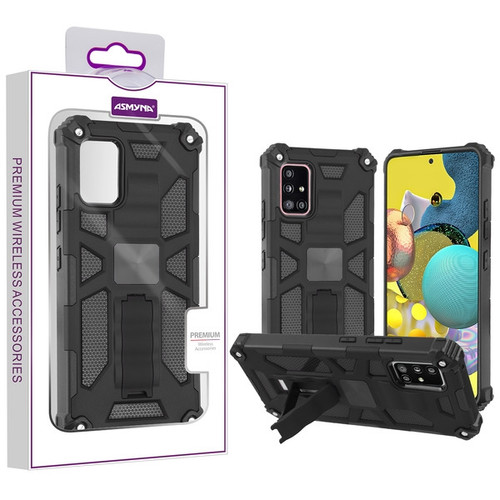 Asmyna Sturdy Hybrid Protector Cover (with Stand) for Samsung Galaxy A51 5G - Black / Black