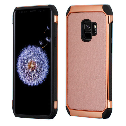 Asmyna Astronoot Protector Cover for Samsung Galaxy S9 - Rose Gold Lychee Grain(Rose Gold Plating) / Black