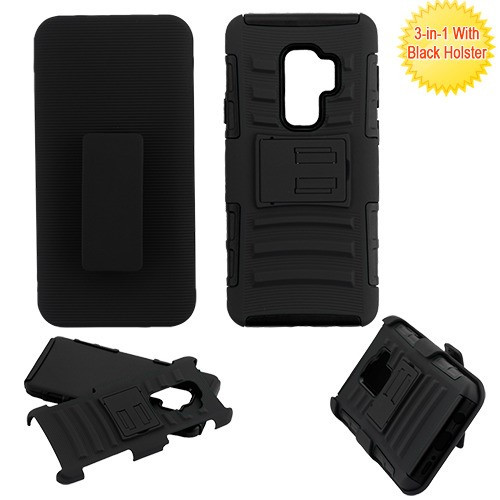 Asmyna Advanced Armor Stand Protector Cover Combo (with Black Holster) for Samsung Galaxy S9 Plus - Black / Black