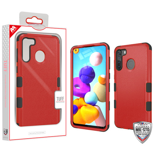 MyBat TUFF Hybrid Protector Cover [Military-Grade Certified] for Samsung Galaxy A21 - Natural Red / Black