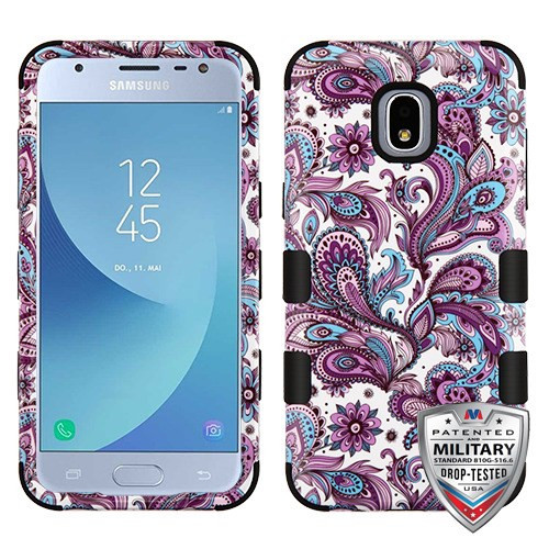 MyBat TUFF Hybrid Protector Cover [Military-Grade Certified] for Samsung J337 (Galaxy J3 (2018)) - Purple European Flowers / Black