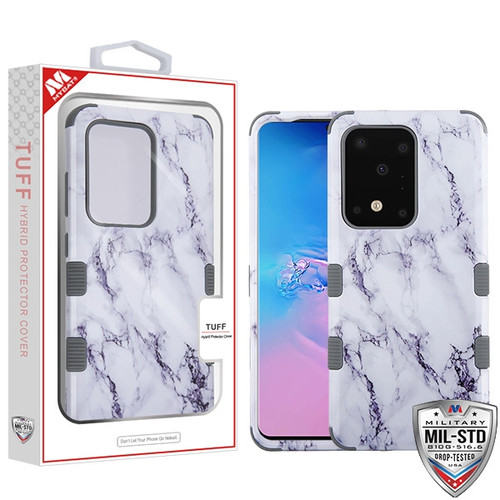 MyBat TUFF Hybrid Protector Cover [Military-Grade Certified] for Samsung Galaxy S20 Ultra (6.9) - White Marbling / Iron Gray
