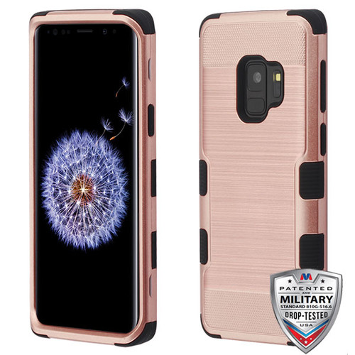MyBat TUFF Hybrid Protector Cover [Military-Grade Certified] for Samsung Galaxy S9 - Rose Gold Brushed / Black