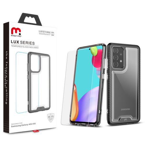 MyBat Pro Lux Series Hybrid Case (Tempered Glass Screen Protector) for Samsung Galaxy A52 5G - Black / Transparent Clear