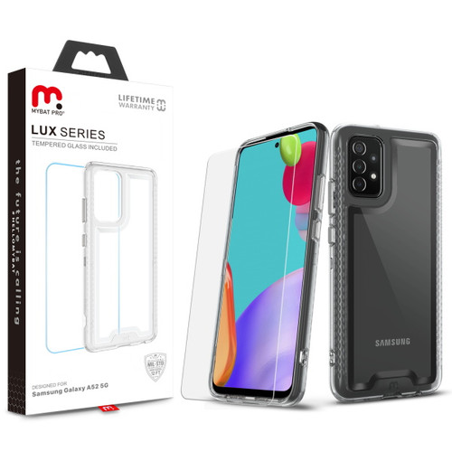 MyBat Pro Lux Series Hybrid Case (Tempered Glass Screen Protector) for Samsung Galaxy A52 5G - Transparent Clear / Transparent Clear