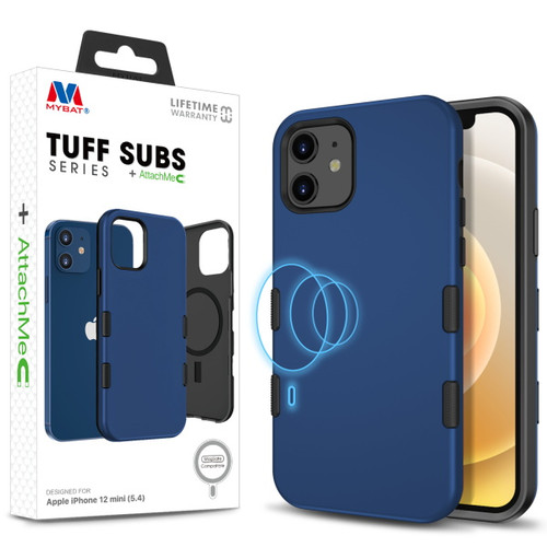 MyBat TUFF SUBS SERIES Hybrid Case + AttachMe with MagSafe Compatible for Apple iPhone 12 mini (5.4) - Rubberized Navy Blue / Black