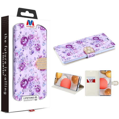 MyBat MyJacket Wallet Diamond Series for Samsung Galaxy A42 5G - Fresh Purple Flowers