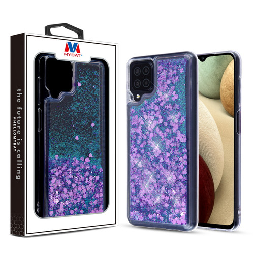 MyBat Quicksand Glitter Hybrid Protector Cover for Samsung Galaxy A12 - Hearts & Purple