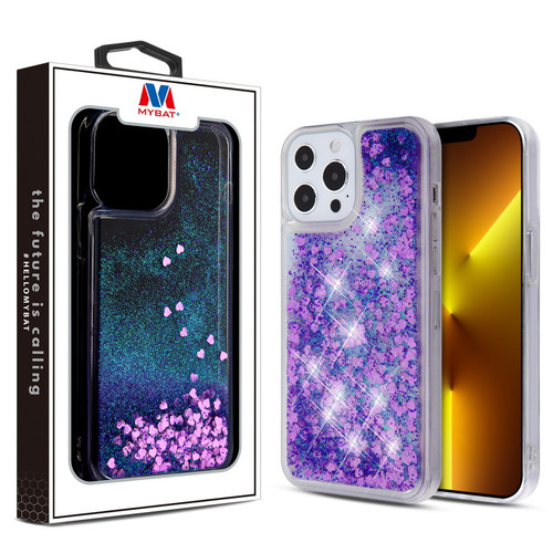 MyBat Quicksand Glitter Hybrid Protector Cover for Apple iPhone 13 Pro (6.1) - Hearts & Purple