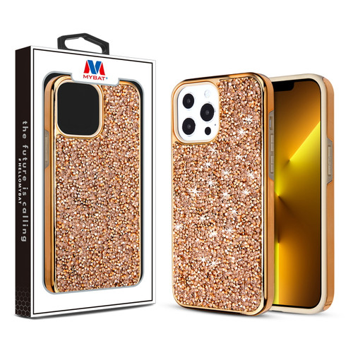 MyBat Encrusted Rhinestones Hybrid Case for Apple iPhone 13 Pro (6.1) - Electroplated Rose Gold / Rose Gold