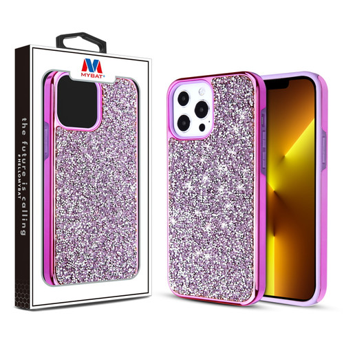 MyBat Encrusted Rhinestones Hybrid Case for Apple iPhone 13 Pro (6.1) - Electroplated Purple / Purple