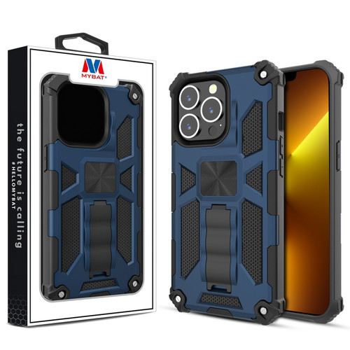 MyBat Sturdy Hybrid Protector Cover (with Stand) for Apple iPhone 13 Pro (6.1) - Ink Blue / Black