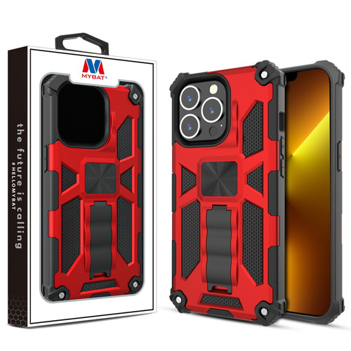 MyBat Sturdy Hybrid Protector Cover (with Stand) for Apple iPhone 13 Pro (6.1) - Red / Black