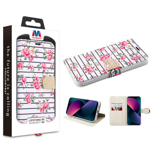 MyBat MyJacket Wallet Diamond Series for Apple iPhone 13 mini (5.4) - Pink Fresh Roses