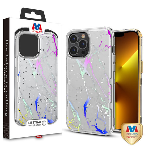MyBat TUFF Kleer Hybrid Case for Apple iPhone 13 Pro (6.1) - White Marbling / Electroplating Silver
